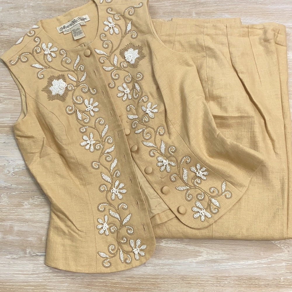 Marie St Claire vintage beaded linen ultra high-waist pants suit 4